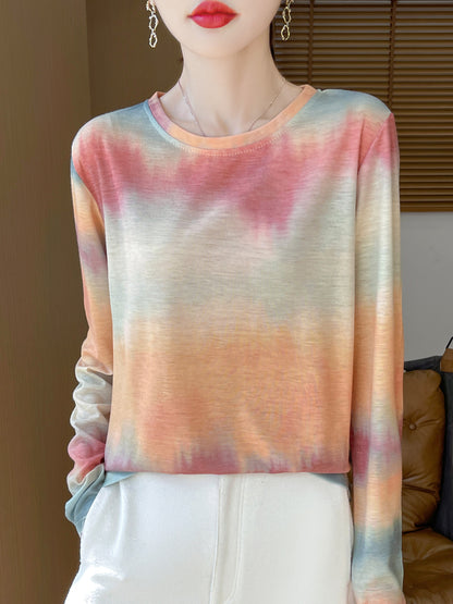 Ink and Wash painting Cotton Workout Long Sleeve Crewneck Shirts for Women