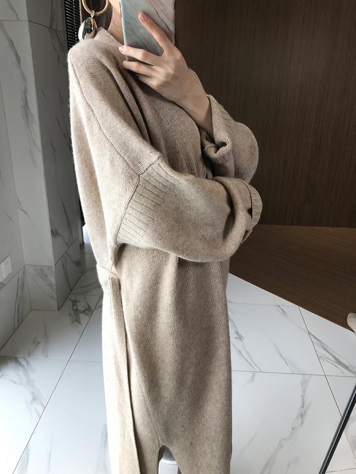 Oversize Women's Long Sweater Fashion Long Sleeve Knitted With Belt