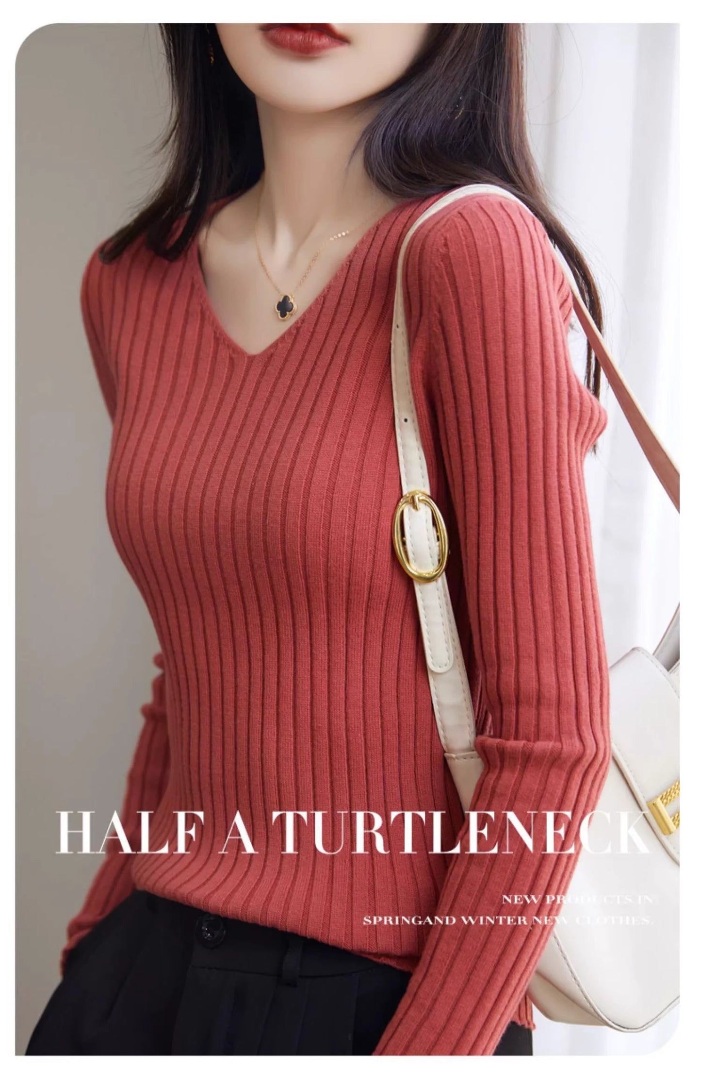 Slim Fitted Elegant Fall Ribbed Knit Tee Tops