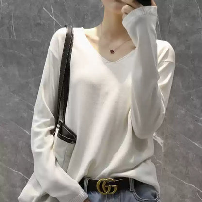 Essential V-neck Knit Long Sleeve Top