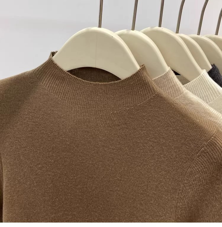 Half high neck soft knitted sweater for women