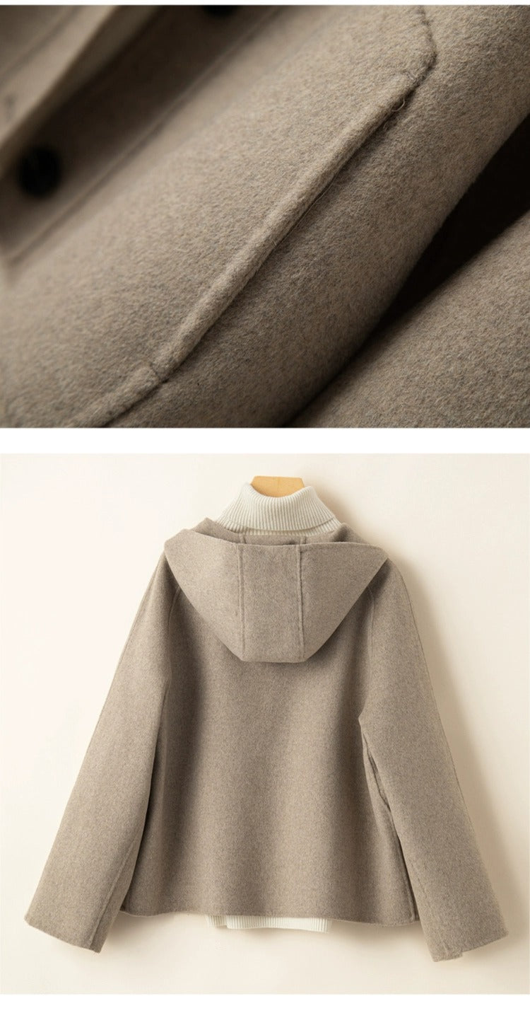 Women's Woolen Coat  Hoodies Short Wool Coat for Female