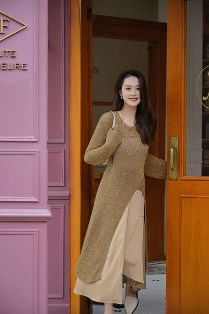 Women Pullovers Sweater Dress Soft Thin long dress Hollow dress