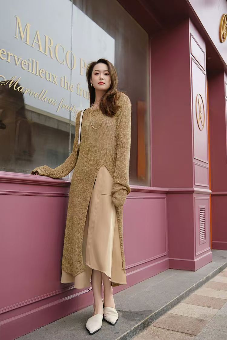 Women Pullovers Sweater Dress Soft Thin long dress Hollow dress