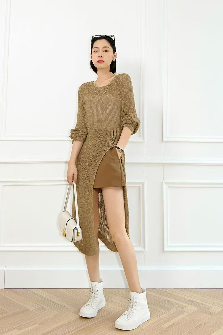 Women Pullovers Sweater Dress Soft Thin long dress Hollow dress