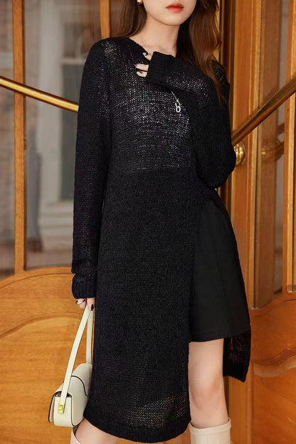 Women Pullovers Sweater Dress Soft Thin long dress Hollow dress