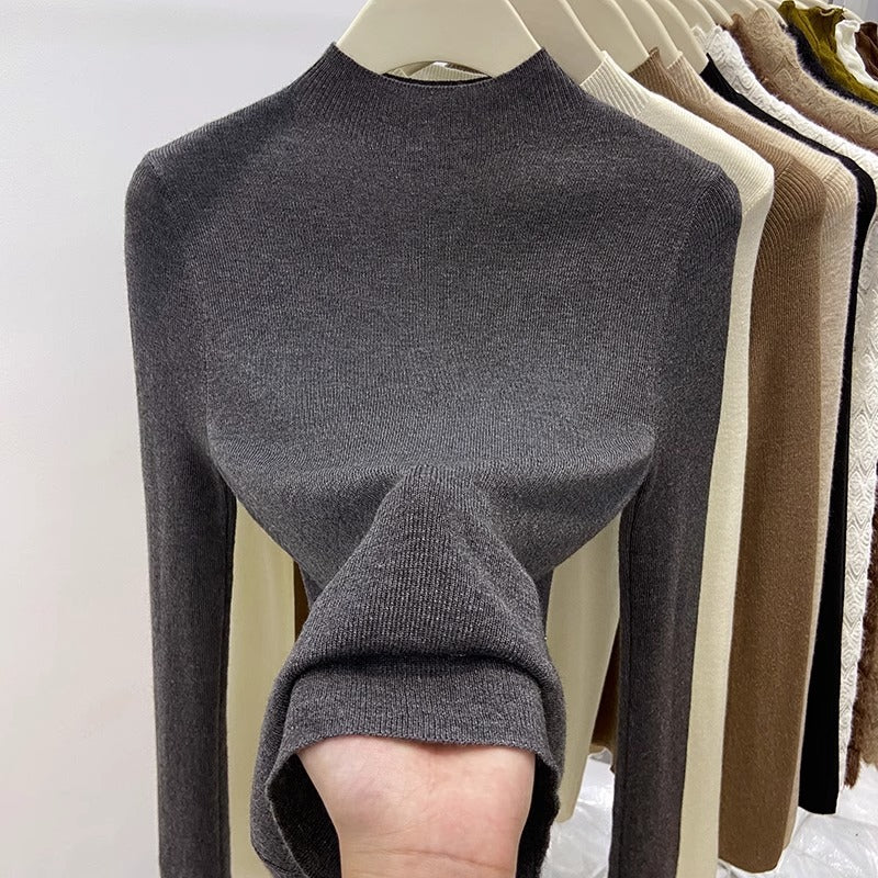 Half high neck soft knitted sweater for women