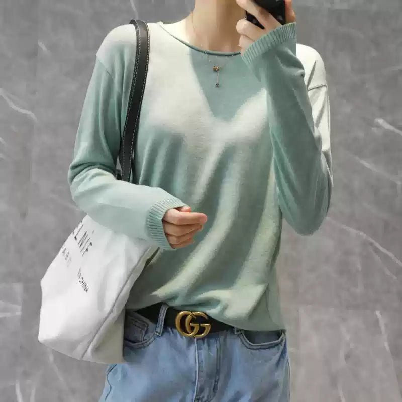 Fine knit crew neck sweater for Women