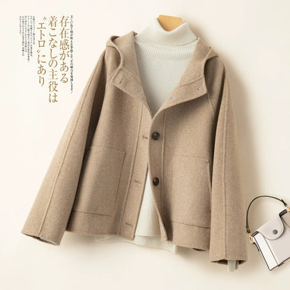 Women's Woolen Coat  Hoodies Short Wool Coat for Female