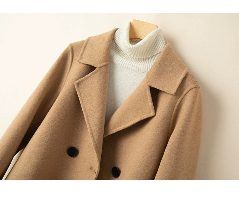 Women's Spring Woolen Coat Turn-Down Collar Short Wool Coat for Female