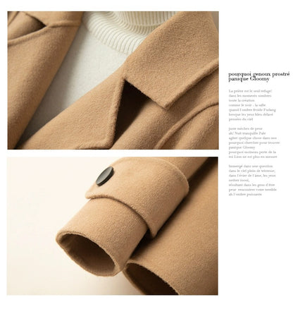 Women's Spring Woolen Coat Turn-Down Collar Short Wool Coat for Female