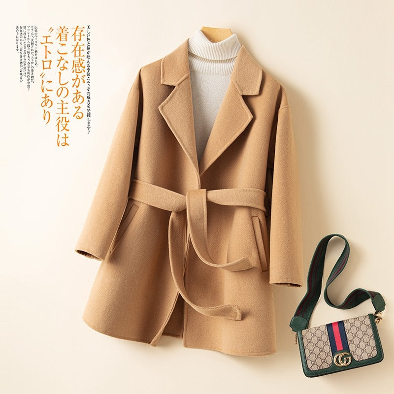 100% Wool Coat For Women Long Overcoat  2 Sides Woolen Outwear