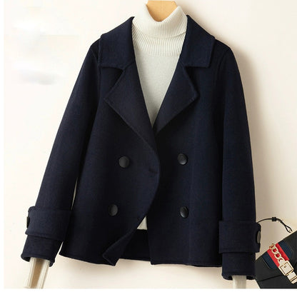 Women's Spring Woolen Coat Turn-Down Collar Short Wool Coat for Female