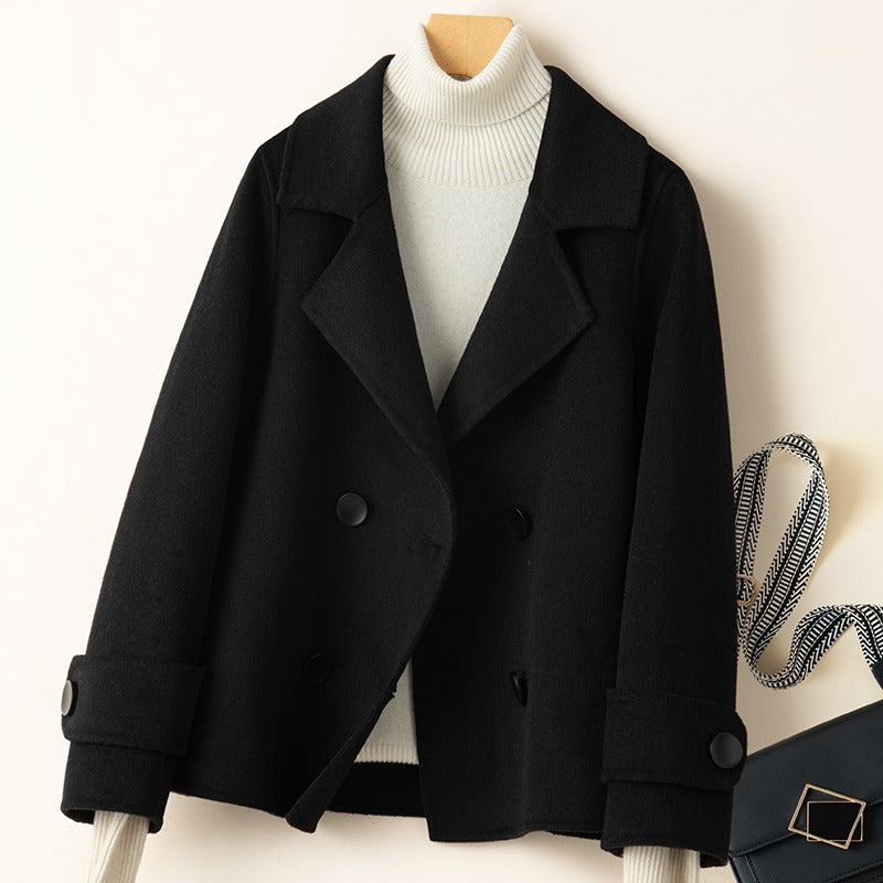 Women's Spring Woolen Coat Turn-Down Collar Short Wool Coat for Female