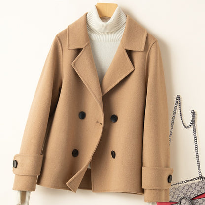 Women's Spring Woolen Coat Turn-Down Collar Short Wool Coat for Female