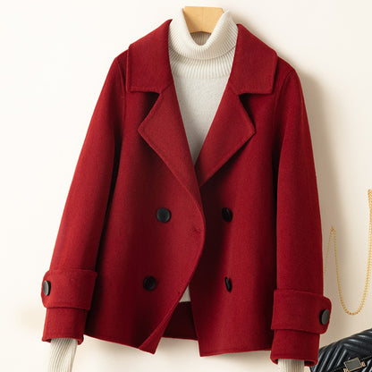 Women's Spring Woolen Coat Turn-Down Collar Short Wool Coat for Female