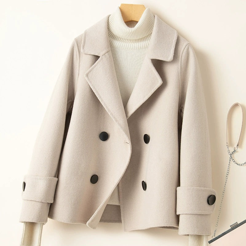 Women's Spring Woolen Coat Turn-Down Collar Short Wool Coat for Female