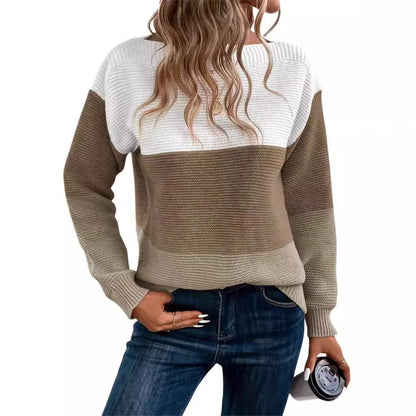 Amazon hot sale Round neck knitted contrasting  pullover