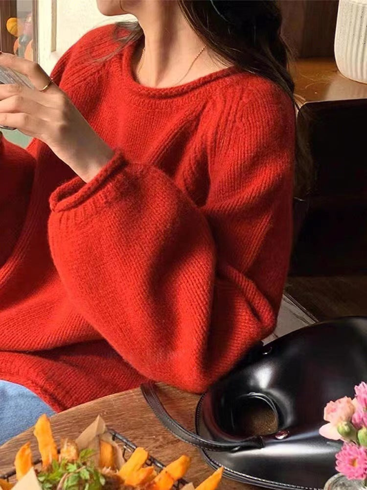 Retro pullover sweater for women loose style