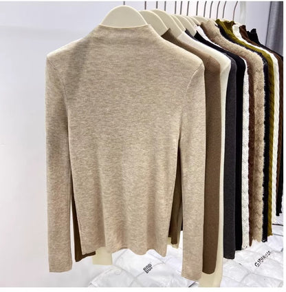 Half high neck soft knitted sweater for women