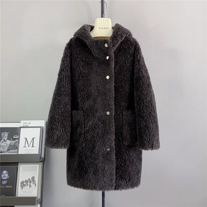 Long wool suede coat with hat