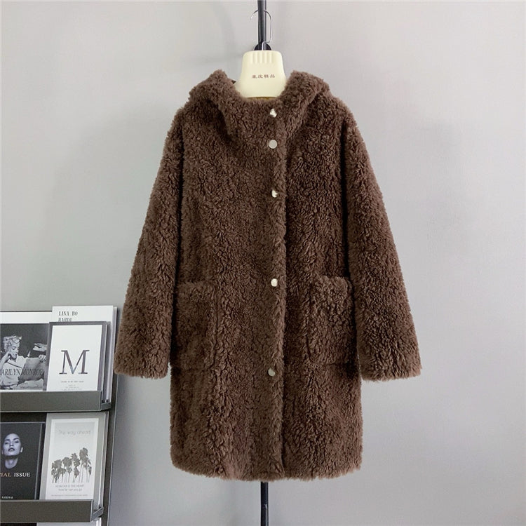 Long wool suede coat with hat