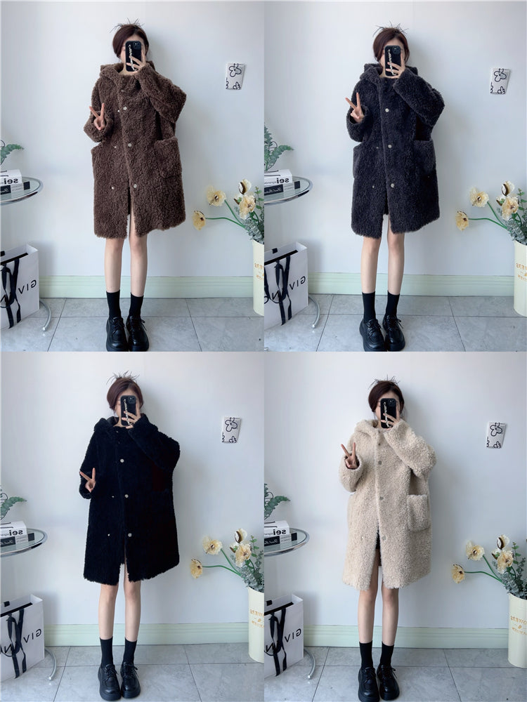 Long wool suede coat with hat