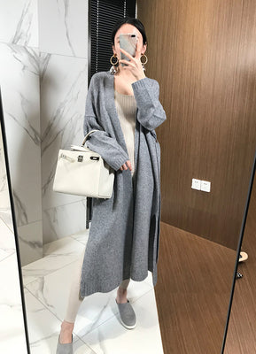 Oversize Women's Long Sweater Fashion Long Sleeve Knitted With Belt