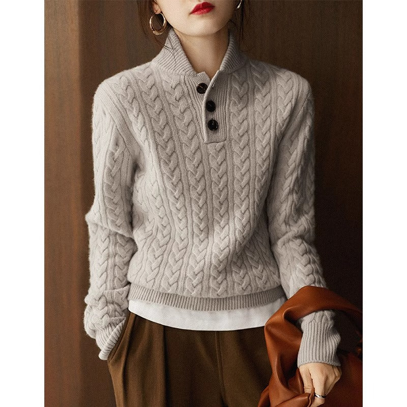 Women's Soft Turtle Neck Cable Sweater Pullover for Autumn and Winter