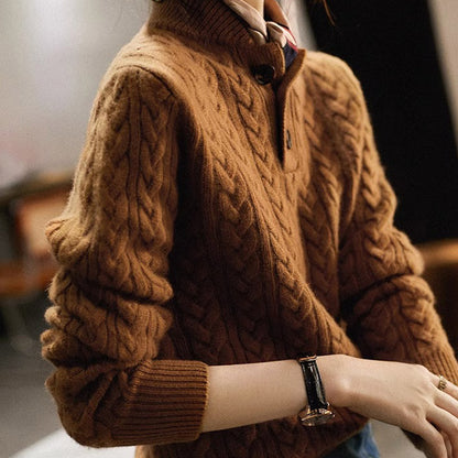 Women's Soft Turtle Neck Cable Sweater Pullover for Autumn and Winter