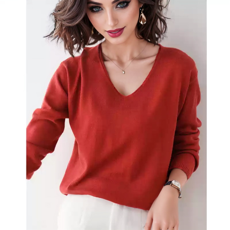 Essential V-neck Knit Long Sleeve Top