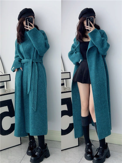 Women Long 100% Wool Turtle Neck Warm Coat