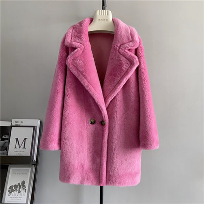 Middle Long Teddy Bear Wool Coat