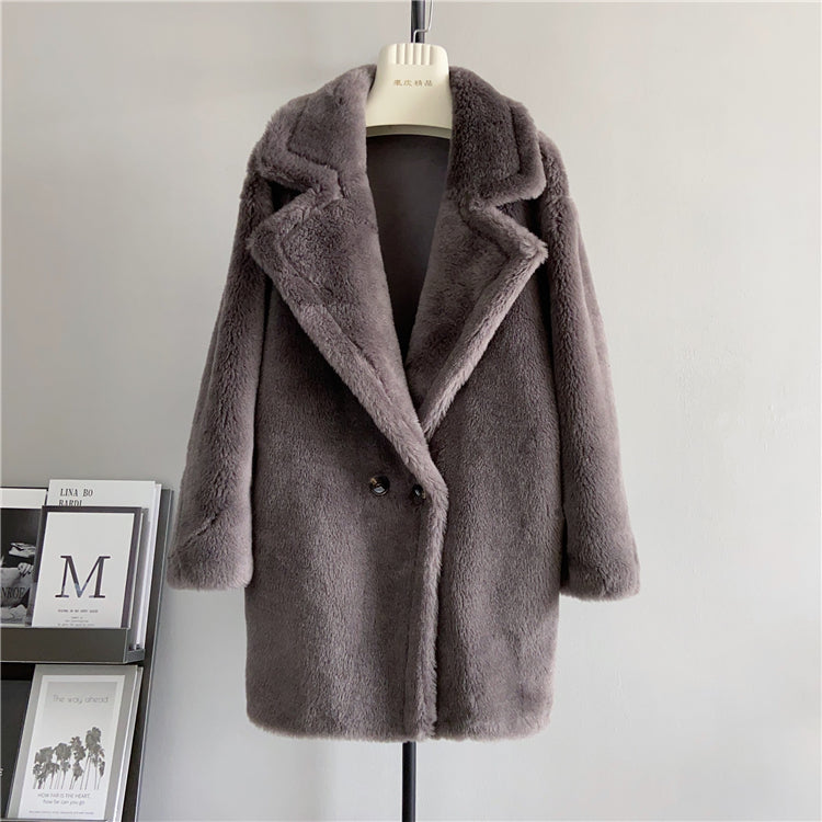 Middle Long Teddy Bear Wool Coat