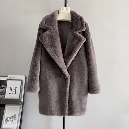 Middle Long Teddy Bear Wool Coat