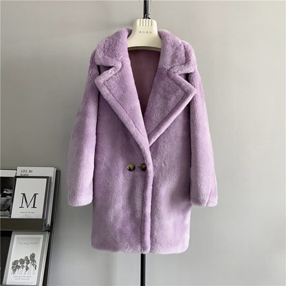 Middle Long Teddy Bear Wool Coat