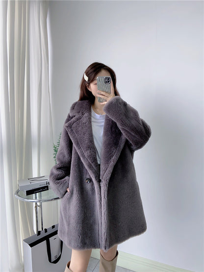 Middle Long Teddy Bear Wool Coat