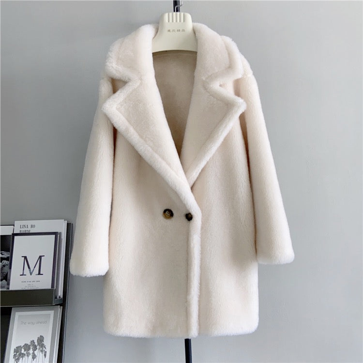 Middle Long Teddy Bear Wool Coat