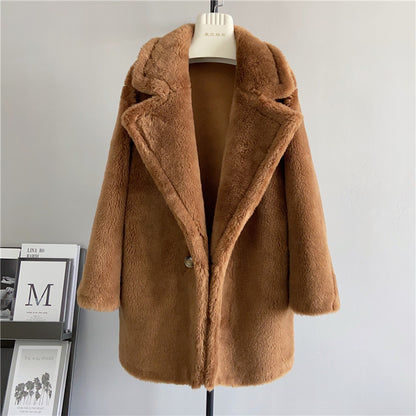 Middle Long Teddy Bear Wool Coat