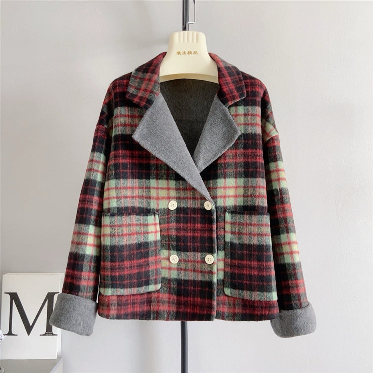 Woolen Plaid Short Coat