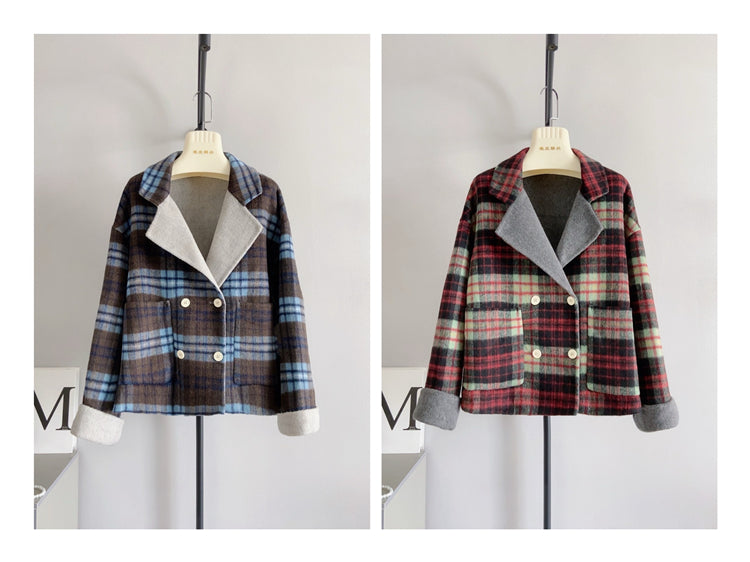 Woolen Plaid Short Coat