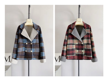 Woolen Plaid Short Coat