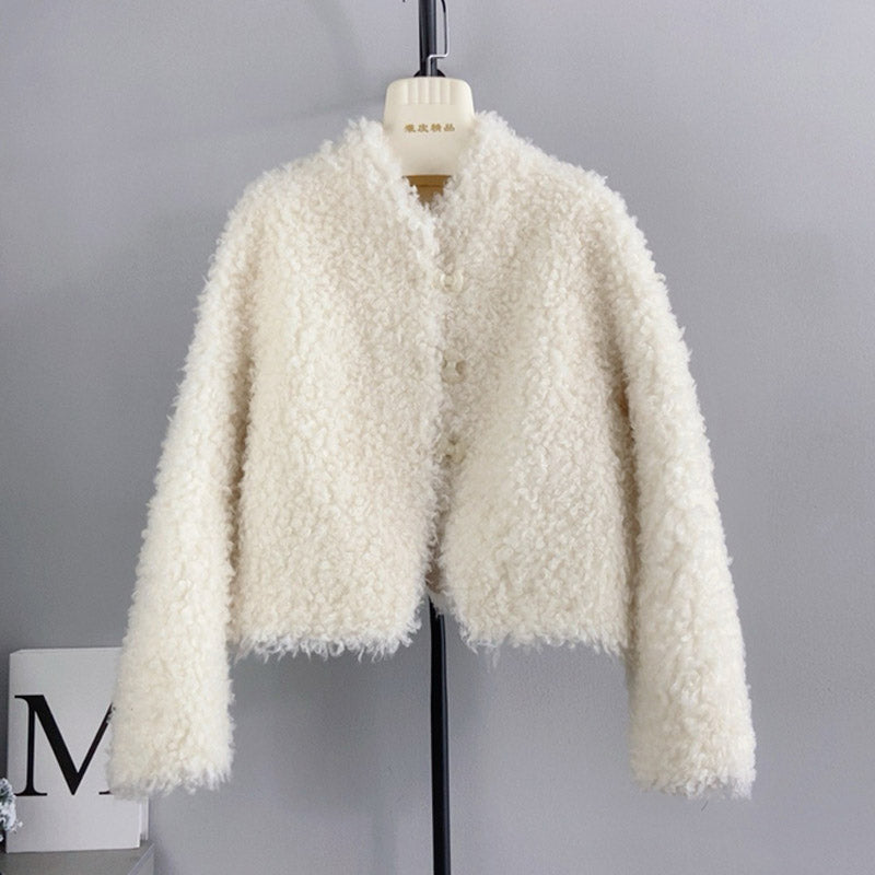 Wool Bow Button Short Wool Jacket