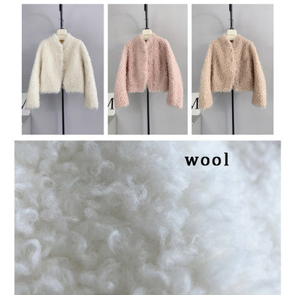 Wool Bow Button Short Wool Jacket