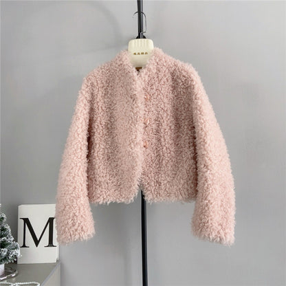 Wool Bow Button Short Wool Jacket