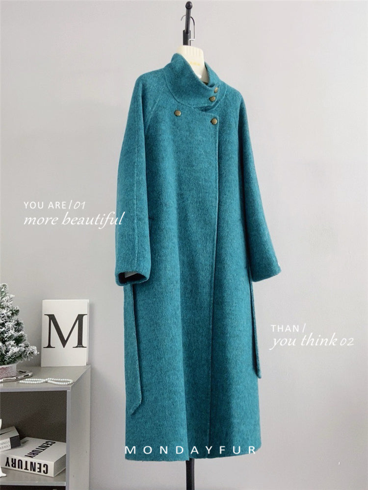 Women Long 100% Wool Turtle Neck Warm Coat