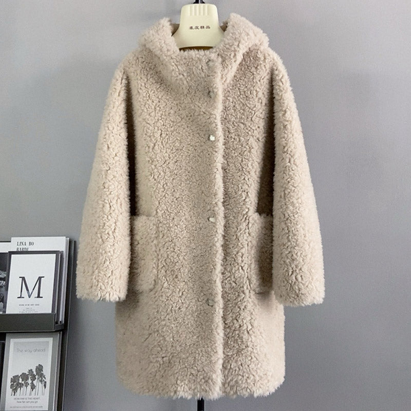 Long wool suede coat with hat