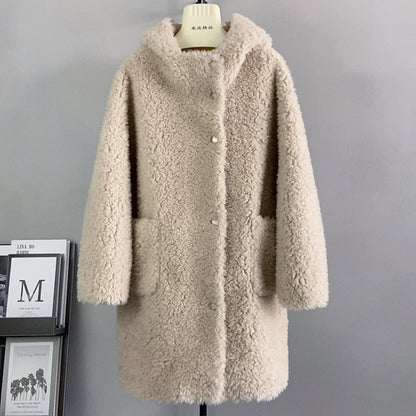 Long wool suede coat with hat